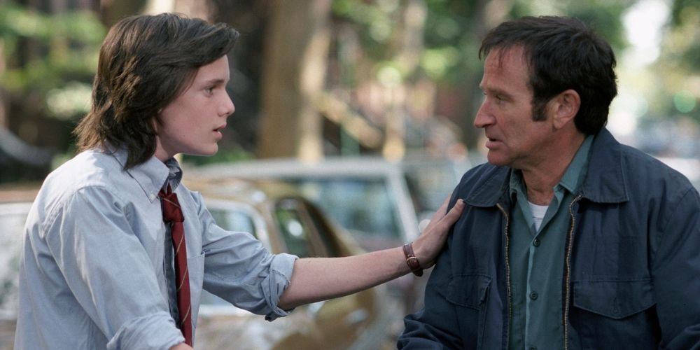 Anton Yelchin as Tommy Warshaw talks to Robin Williams as Pappass outside on a New York street in House of D
