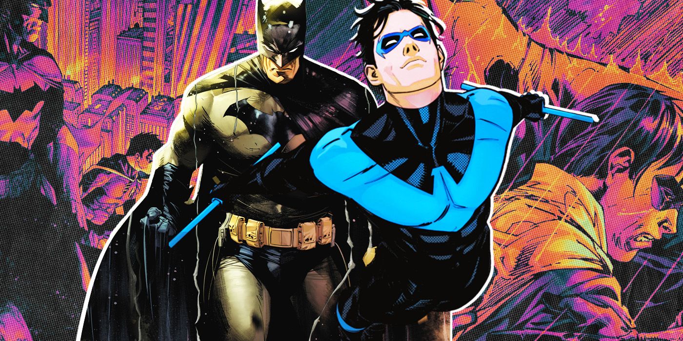 A collage of Batman and Nightwing working alongside each other in DC Comics