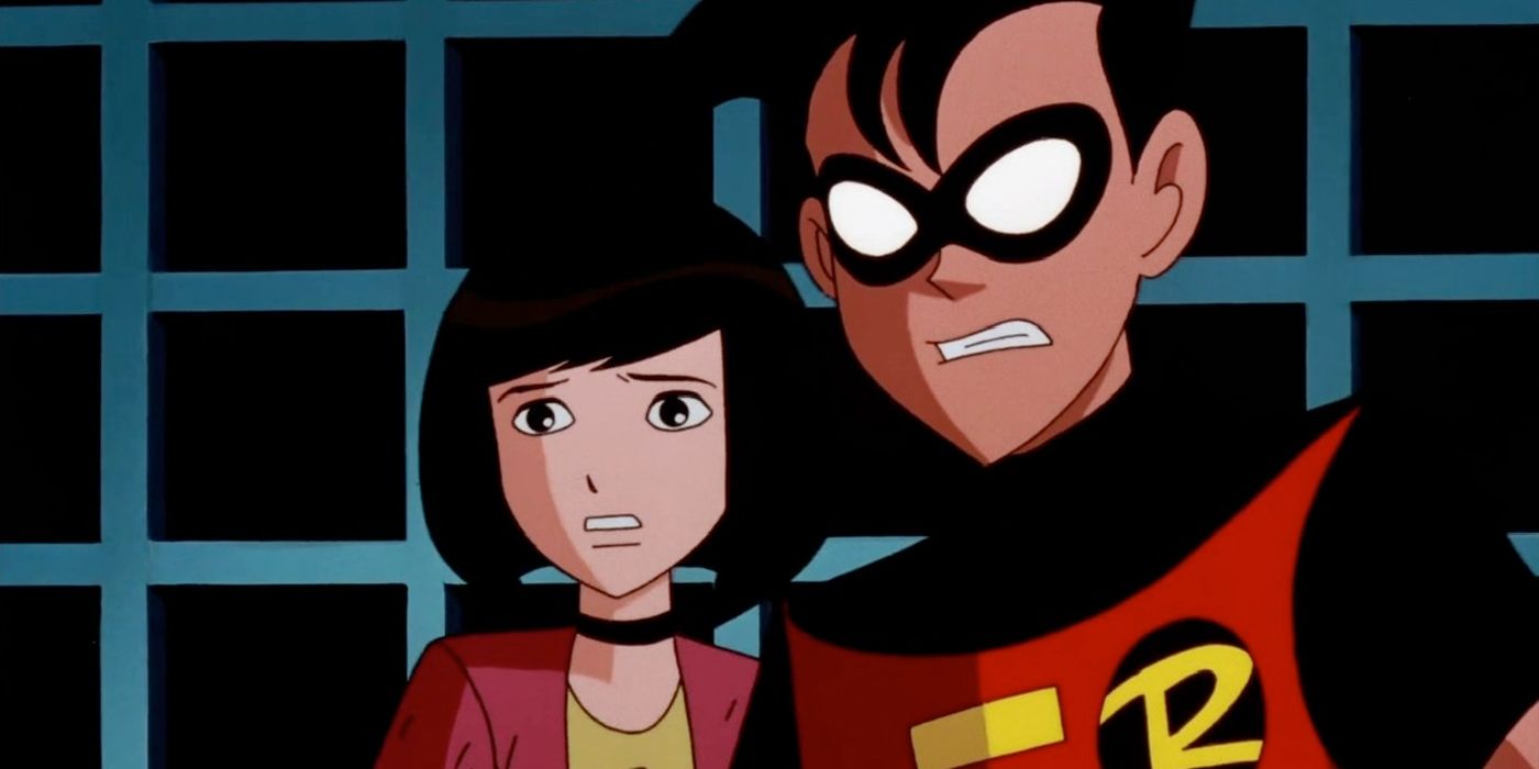 Tim Drake como Robin protege Annie em The New Batman Adventures Growing Pains