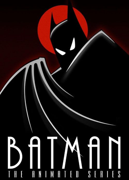 Batman The Animated Series with the dark knight in front of a red moon