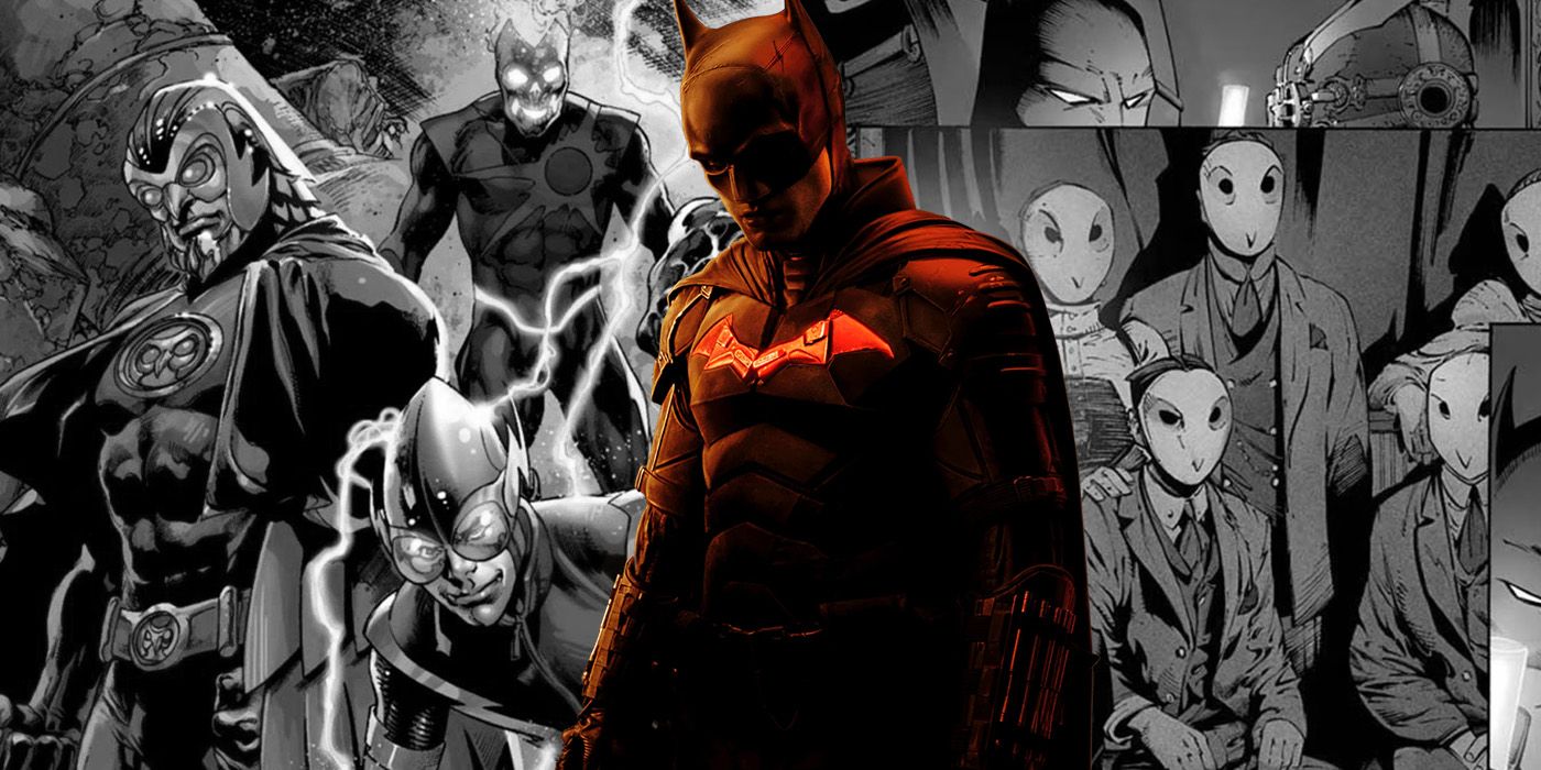 split: Matt Reeves Batman with greyscale Owlman and Court of Owls from DC Comics