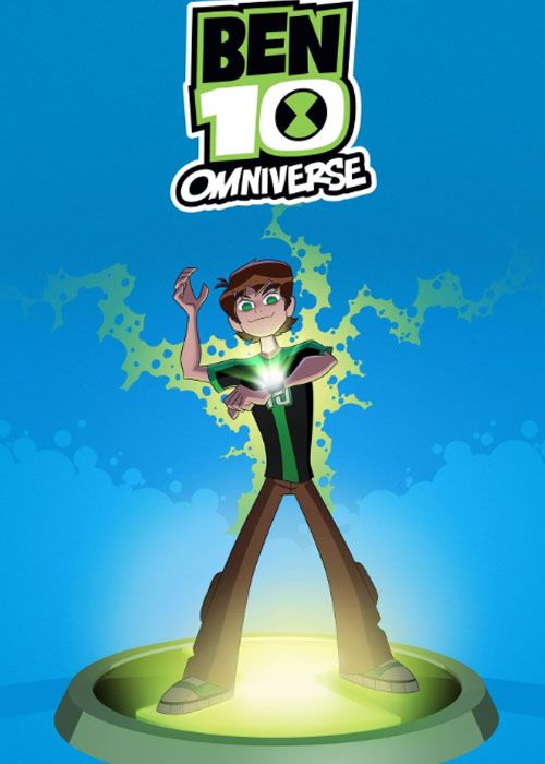 Ben 10 Omniverse with Ben on a disk surrounded by green energy