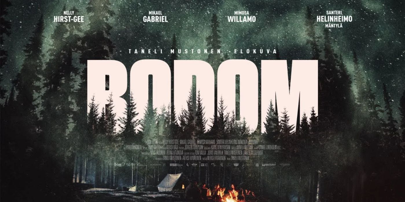 The international poster for the Lake Bodom movie shows a camp site, inspired by the Finland Massacre.
