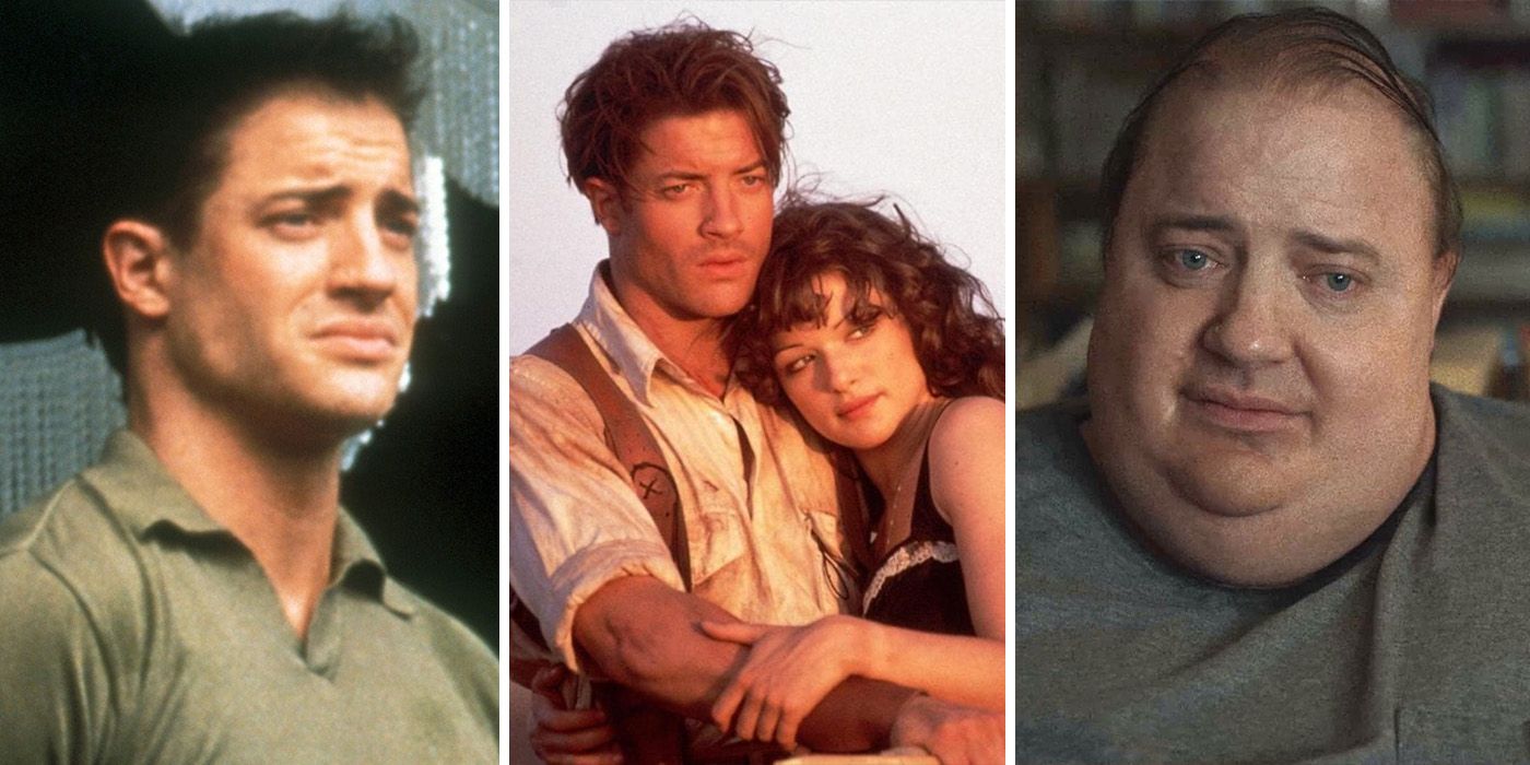 split image: Brendan Fraser in Gods and Monsters, The Mummy and The Whale movies