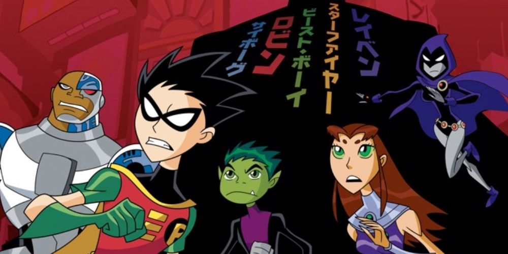 Robin, Estelar, Mutano, Ciborgue e Ravena se preparam para lutar em Jovens Titãs: Problemas em Tóquio