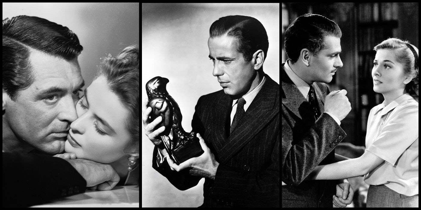 Cary Grant and Ingrid Bergman in Notorious, Humphrey Bogart in The Maltese Falcon and Laurence Olivier and Joan Fontaine in Rebecca