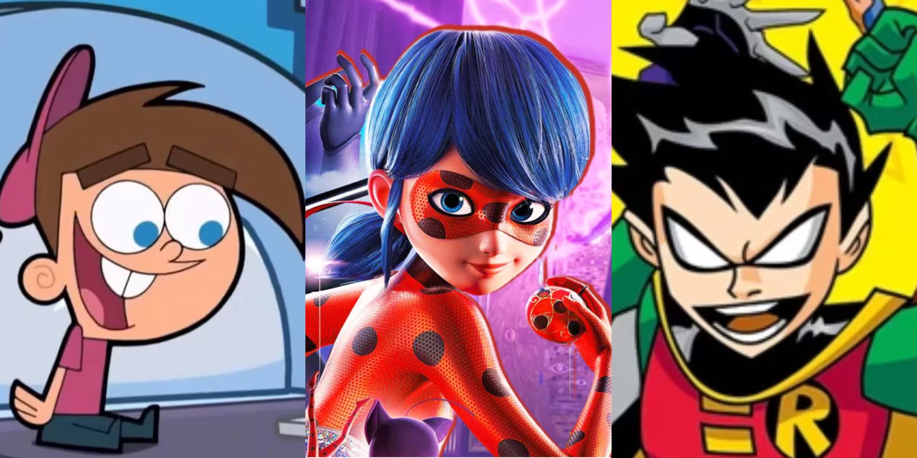 Timmy Turner from Fairly Oddparents, Ladybug, and Robin from Teen Titans