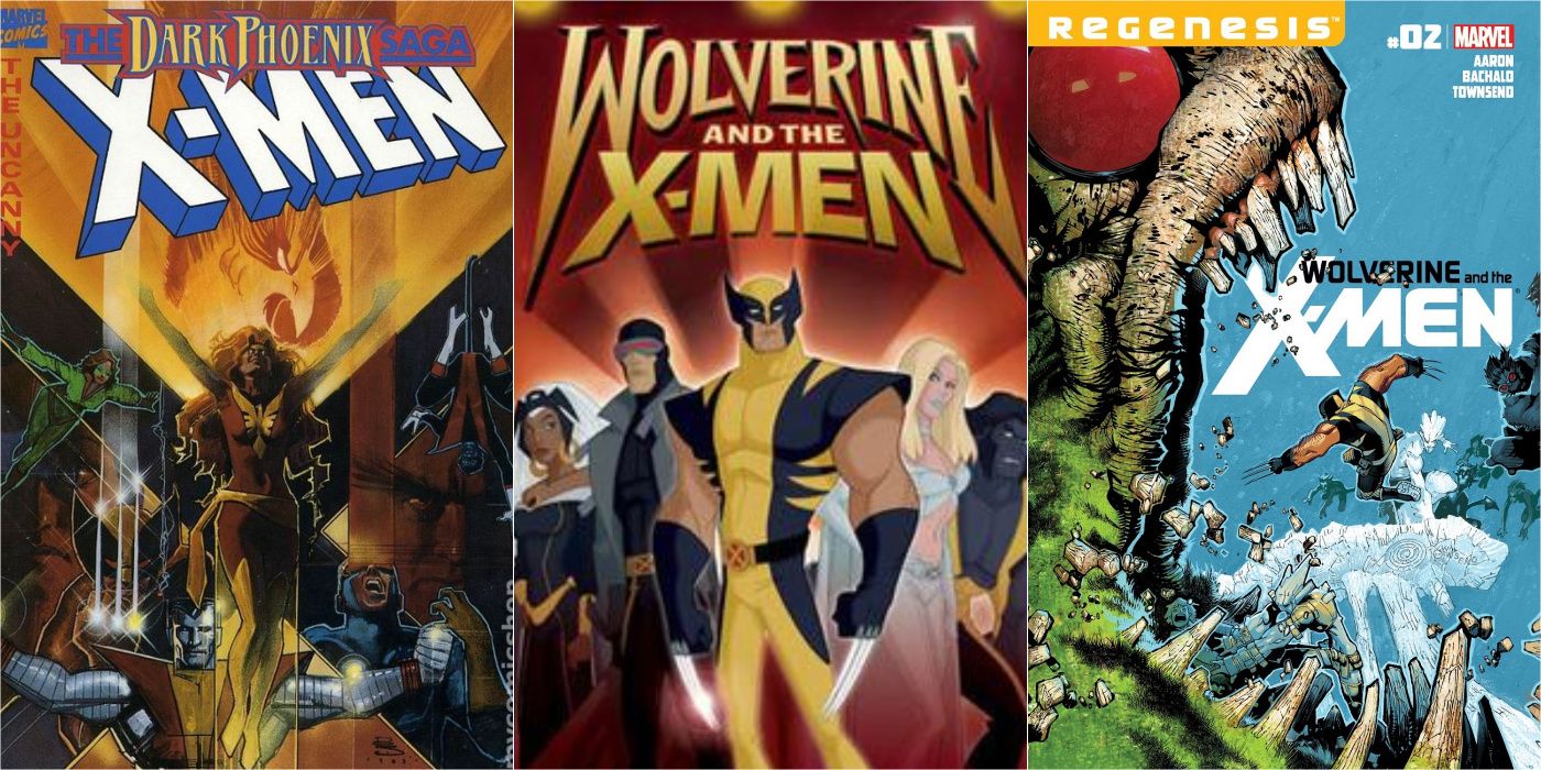 A split image of The Dark Phoenix Saga, Wolverine and the X-Men, Wolverine and the X-Men: ReGenesis