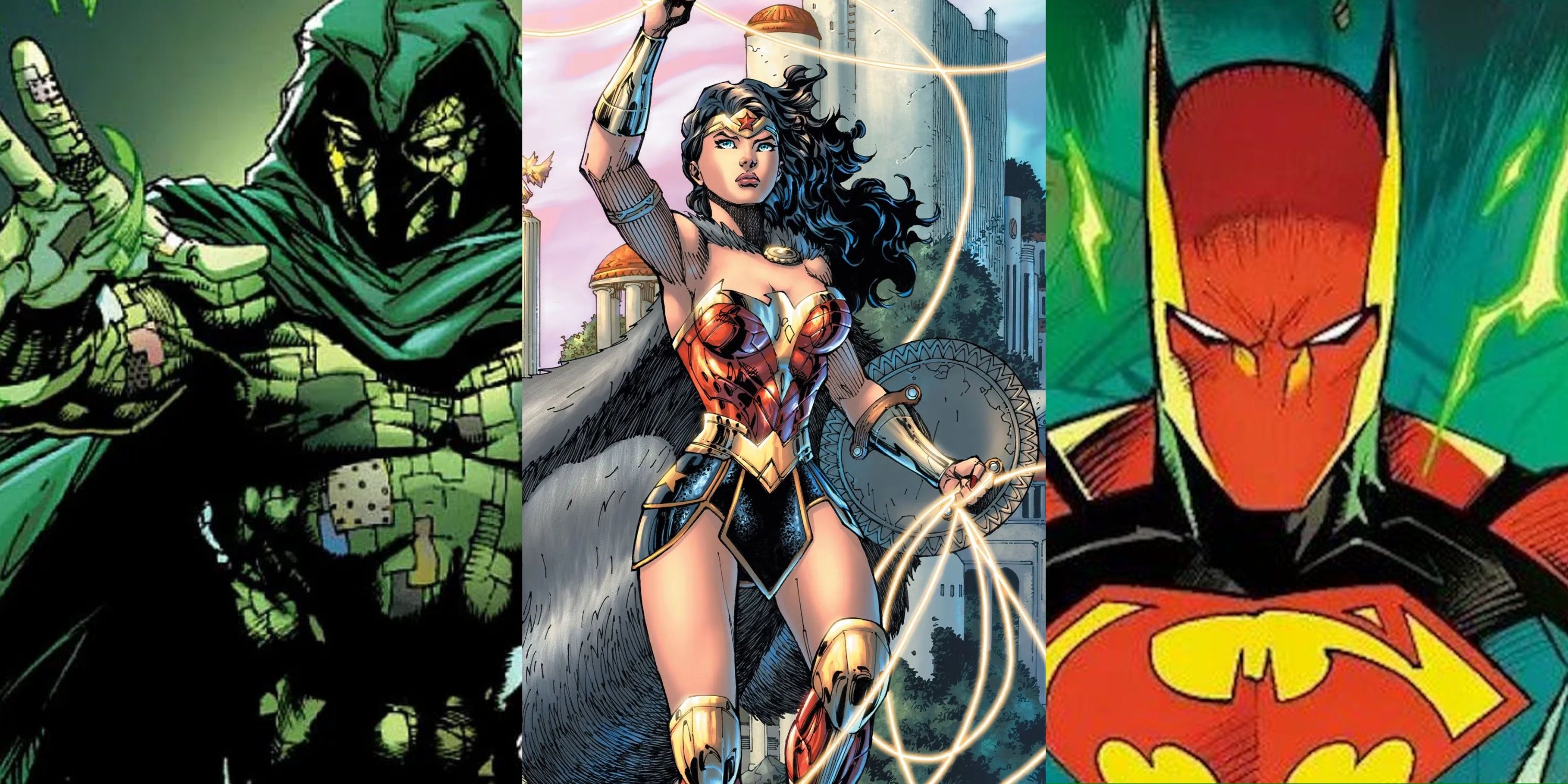 Split image Ragman, Wonder Woman, SuperBat from World's Finest
