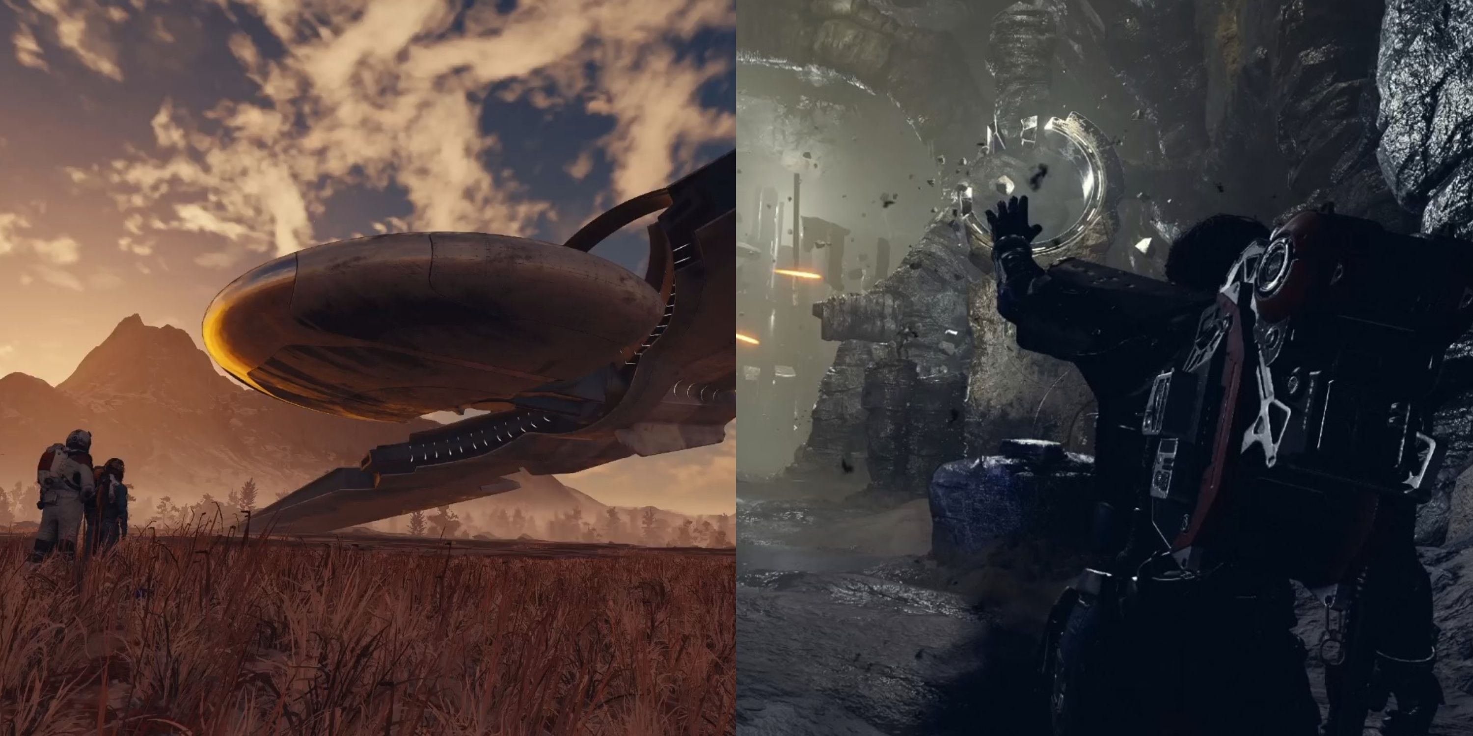 Two images depicting the player character in Bethesda Softwork's Starfield