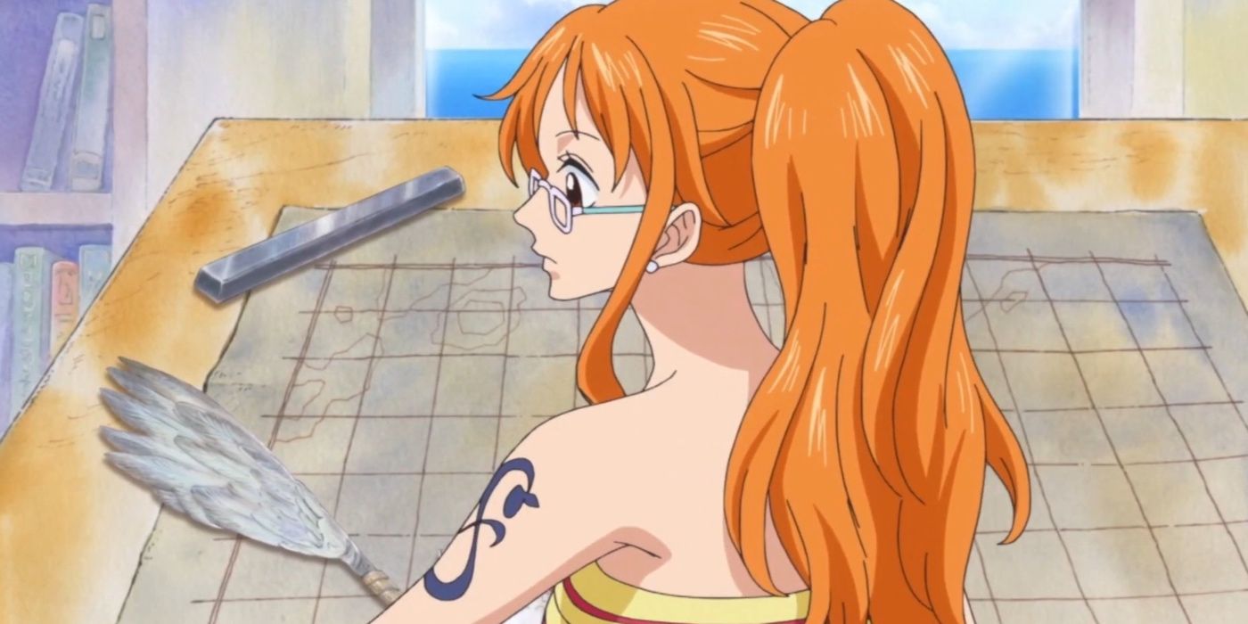 Nami drawing a map in One Piece