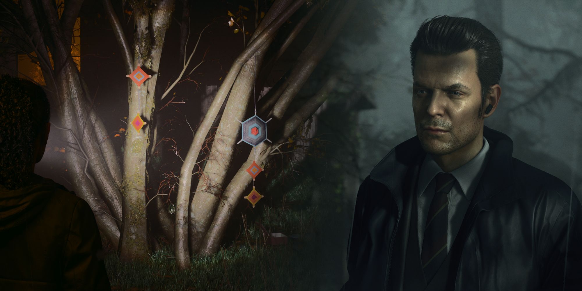 Colorful fabrics and Alex Casey in Alan Wake 2