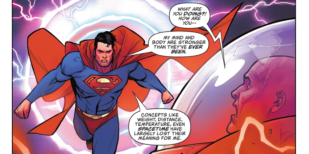 Superman showing off his new powers to Lex Luthor