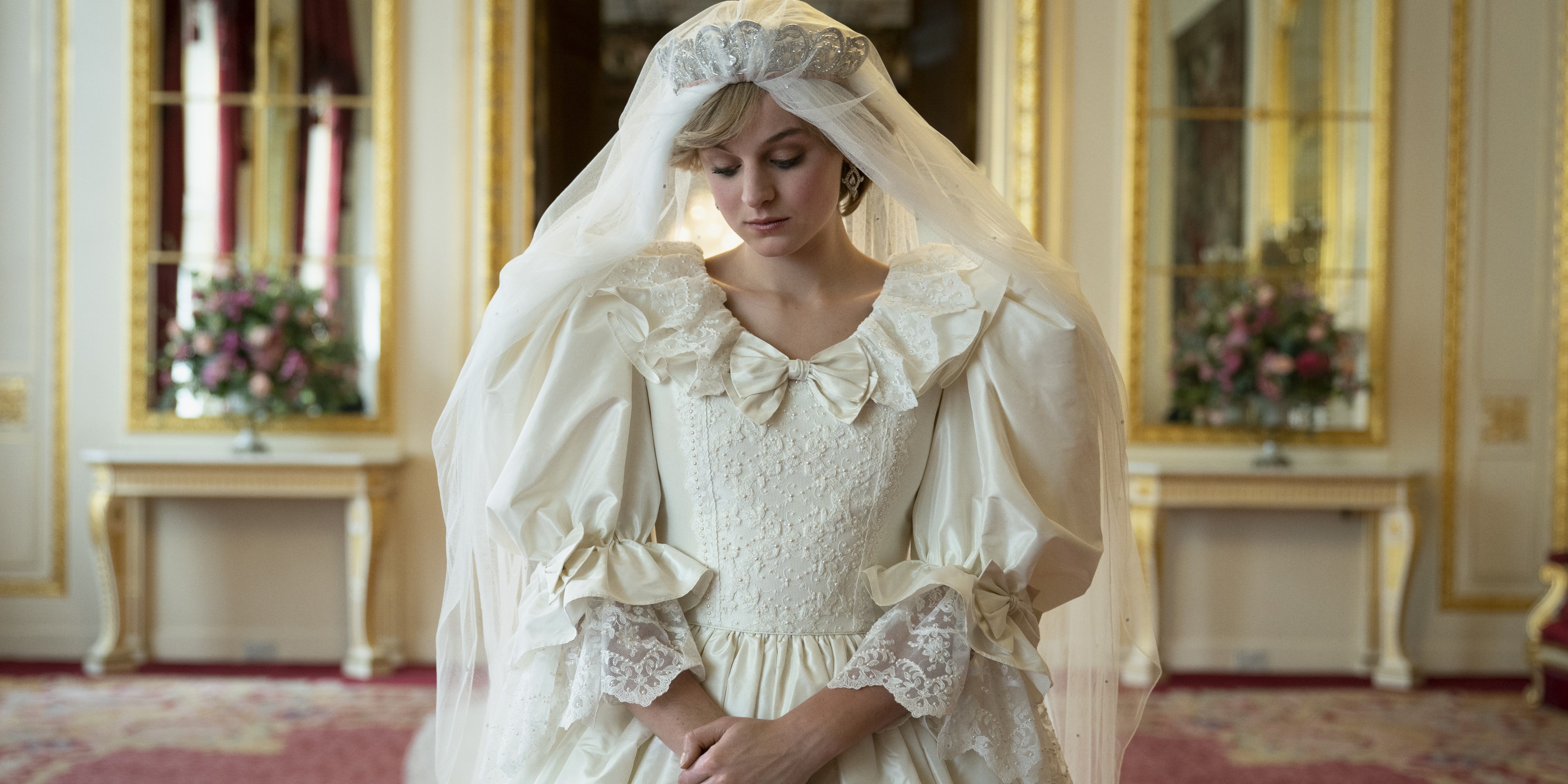Diana in her wedding dress in The Crown.
