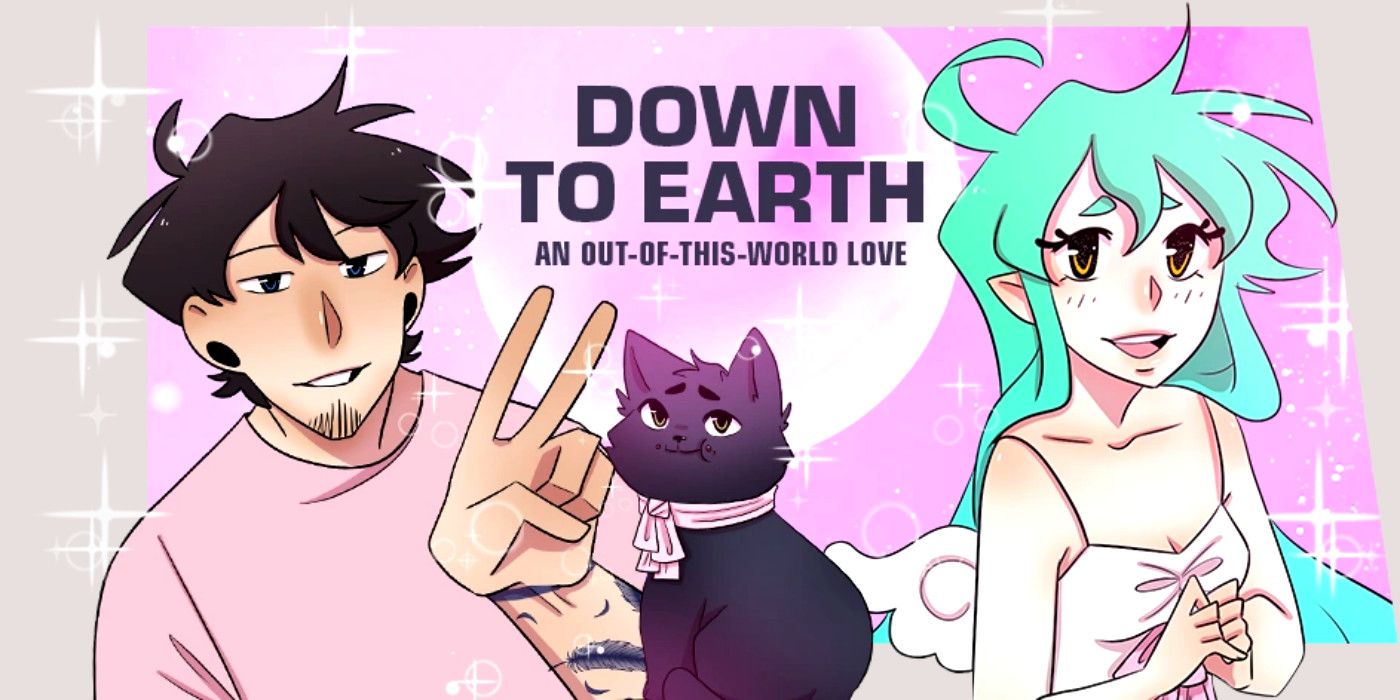 Key art from the Webtoon Down to Earth shows the two characters and a cat