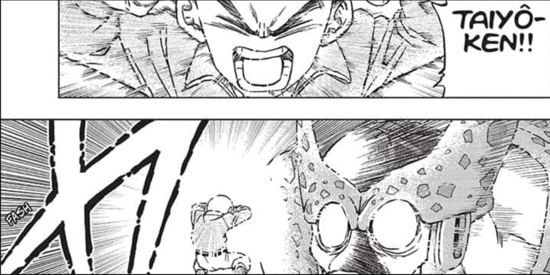 Krillin uses Solar Flare on Cell Max in Chapter 98 of Dragon Ball Super manga