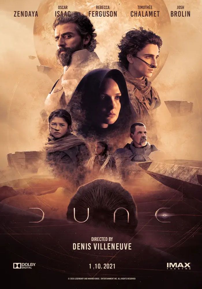 Cartaz do filme Dune 2021 com Josh Brolin, Oscar Isaac, Timothy Chalanet