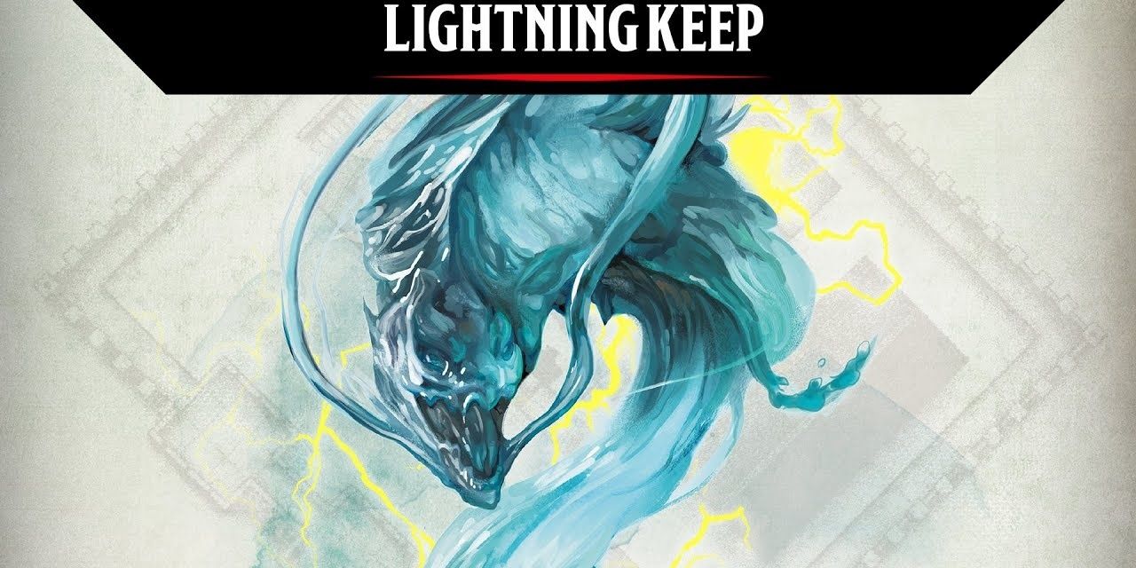 dungeons and dragons lightning keep with a blue dragon flying off the cover