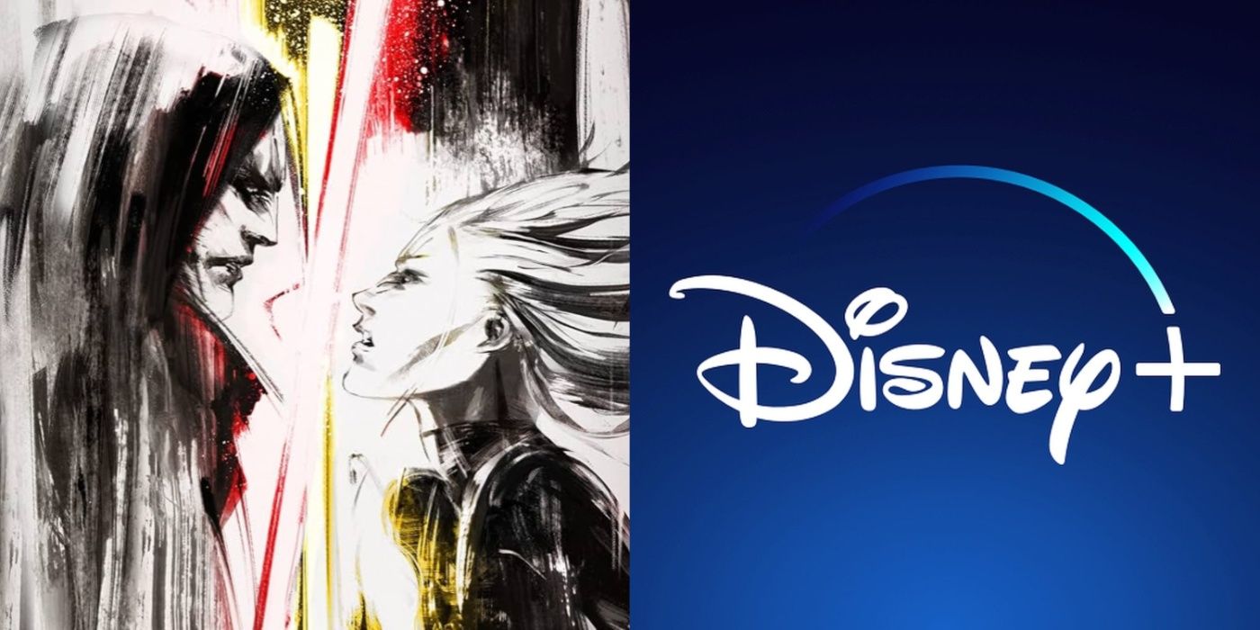 Split image of Star Wars: Dynasty of Evil cover art and the Disney+ logo.