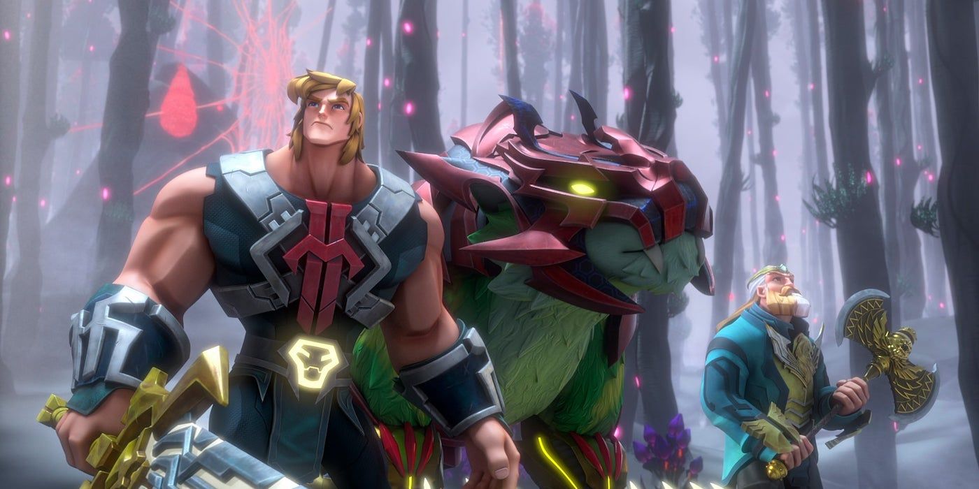 He-Man fights alongside Battlecat and Randor in Netflix's He-Man and the Masters of the Universe