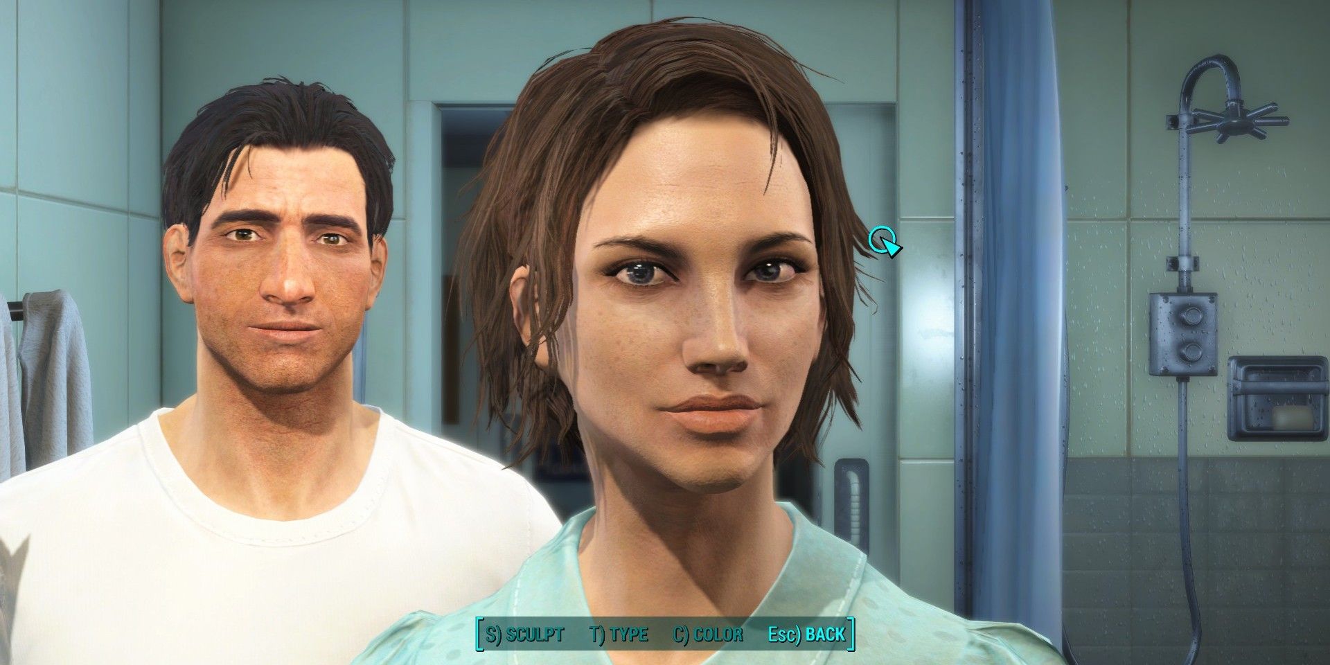 Fallout 4 character creator screen with the player currently slecting Nora over Nate