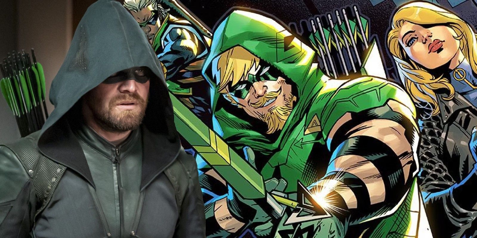 Green Arrow from DC Comics and the Stephen Amell as Green Arrow from the series Arrow