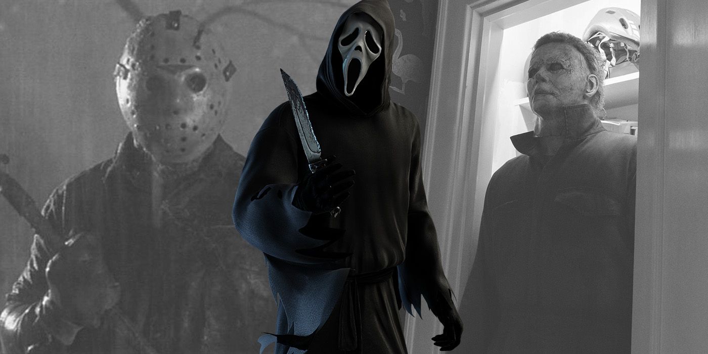 split image: Ghostface, Jason Vorhees and Michael Myers in slasher horror movies