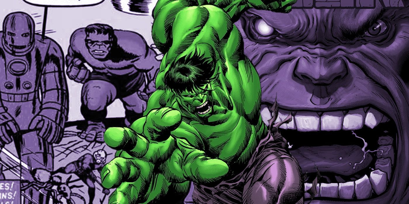Hulk furioso, imagen dividida de la cara de Red Hulk y Hulk con los Vengadores originales