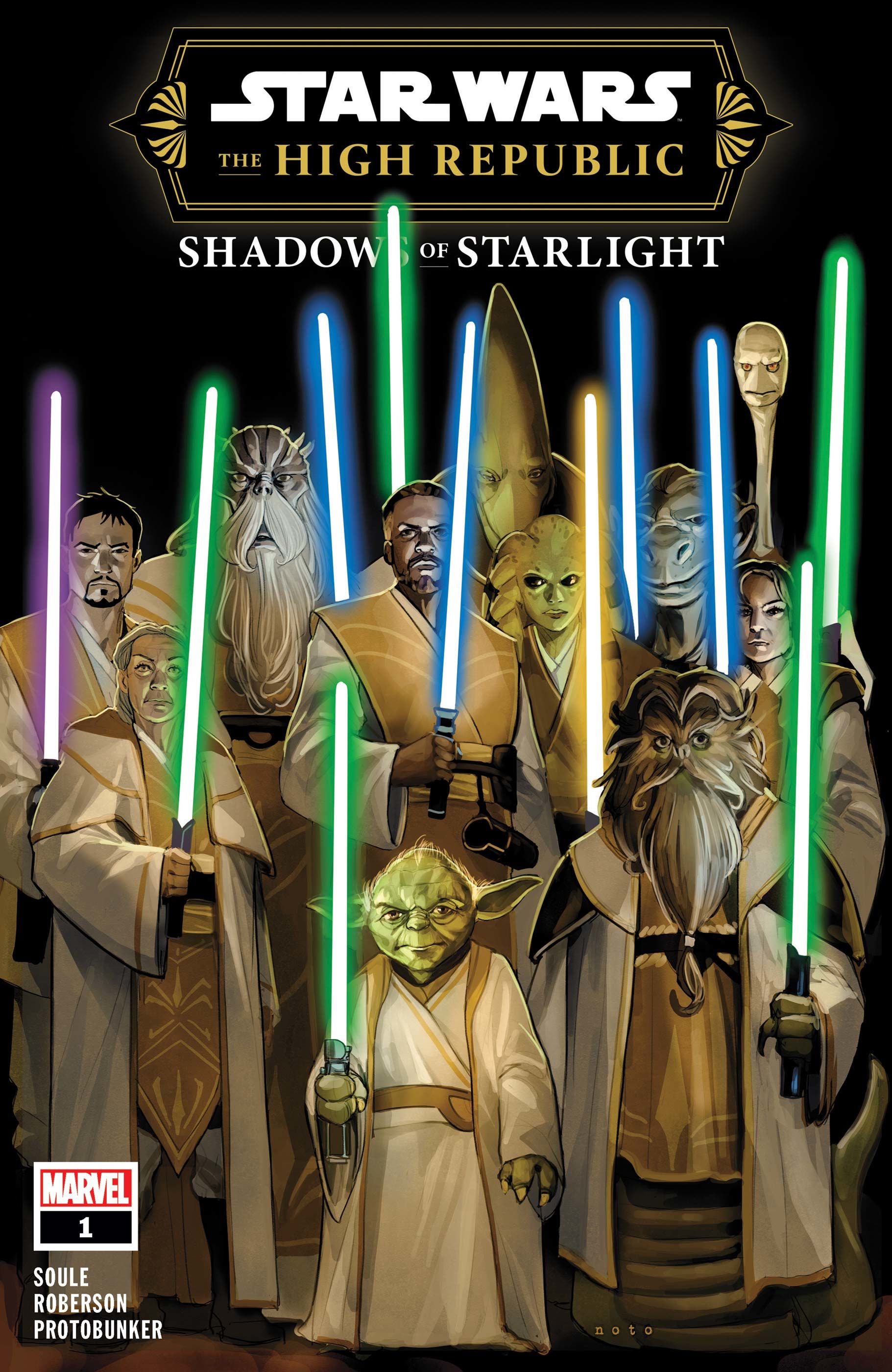 Jedi stand together on the Star Wars The High Republic Shadows of Starlight 1 Phil Noto cover