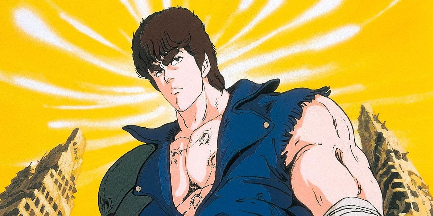 Kenshiro against a yellow sky in Fist of the North Star anime.