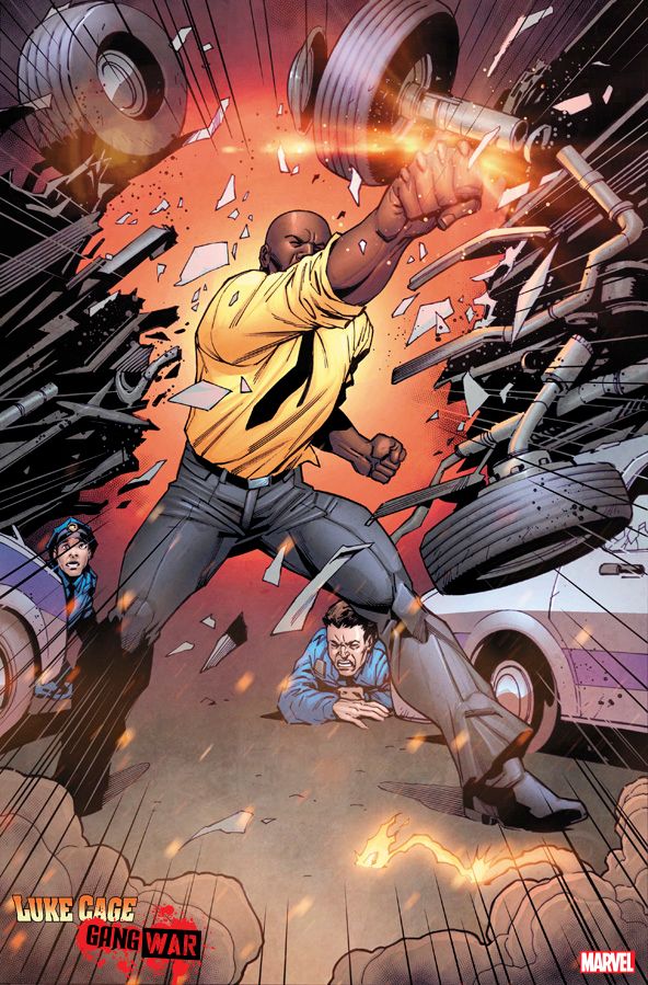 Luke Cage dá um soco em um carro em Luke Cage: Gang War da Marvel