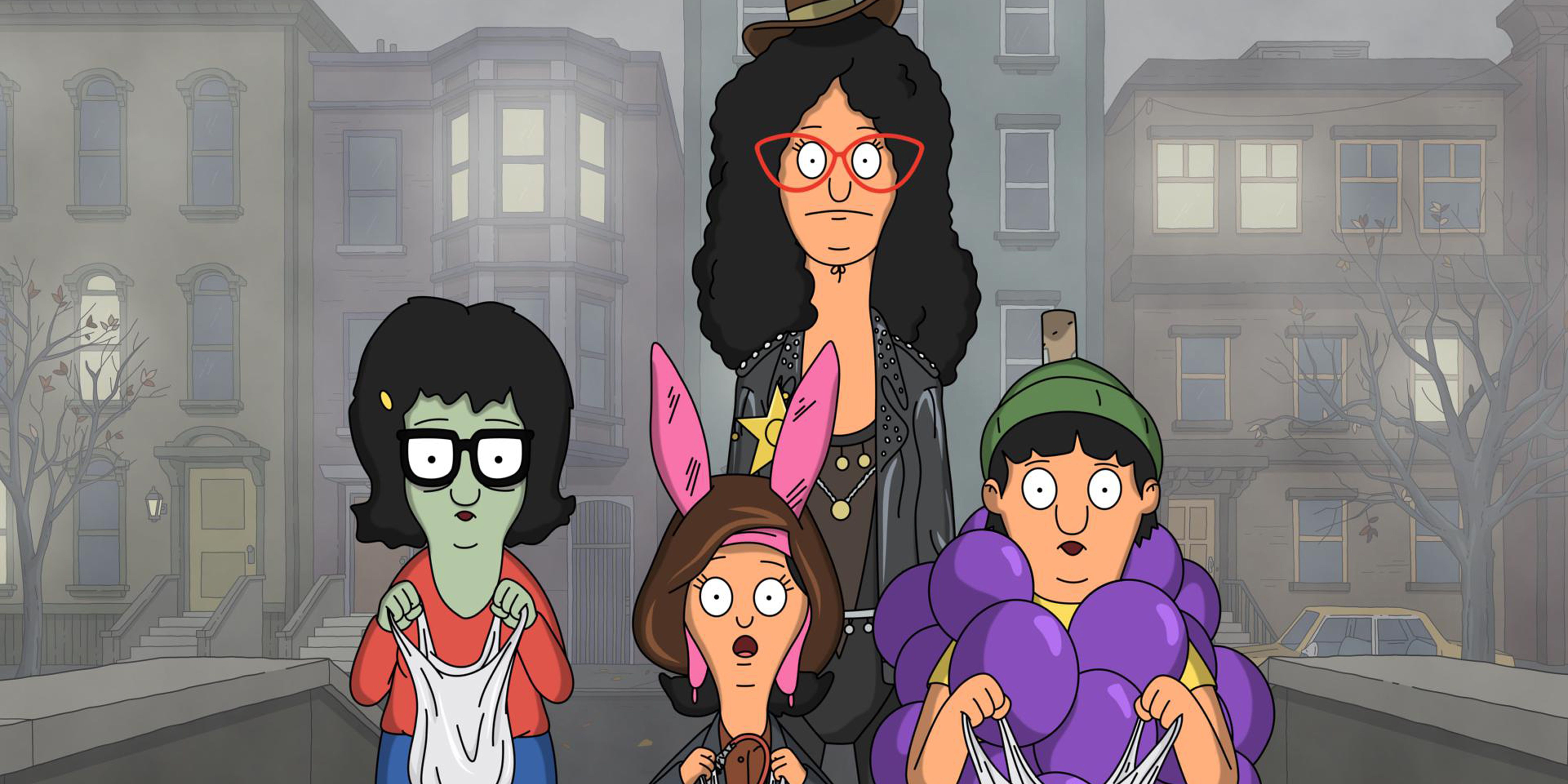 Linda and the kids trick or treating in Bob's Burgers 