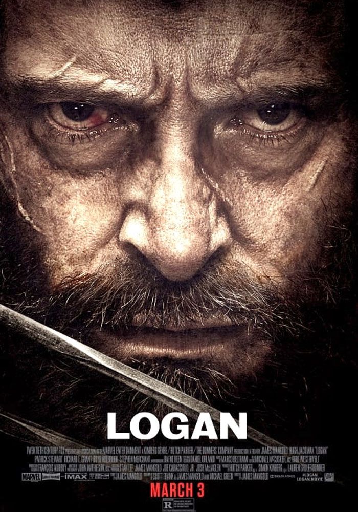 Logan movie poster image featuring Hugh Jackman behind adamantine claws