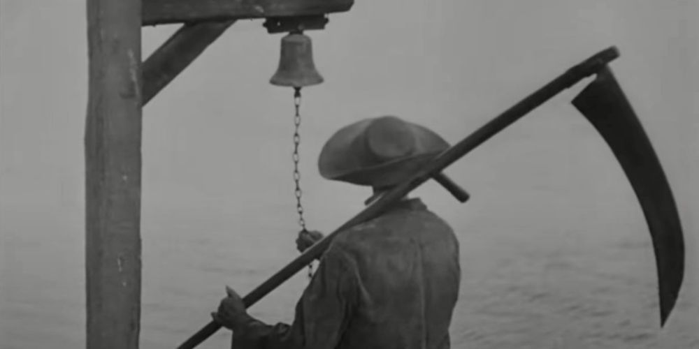 Man holding scythe and ringing bell in Vampyr