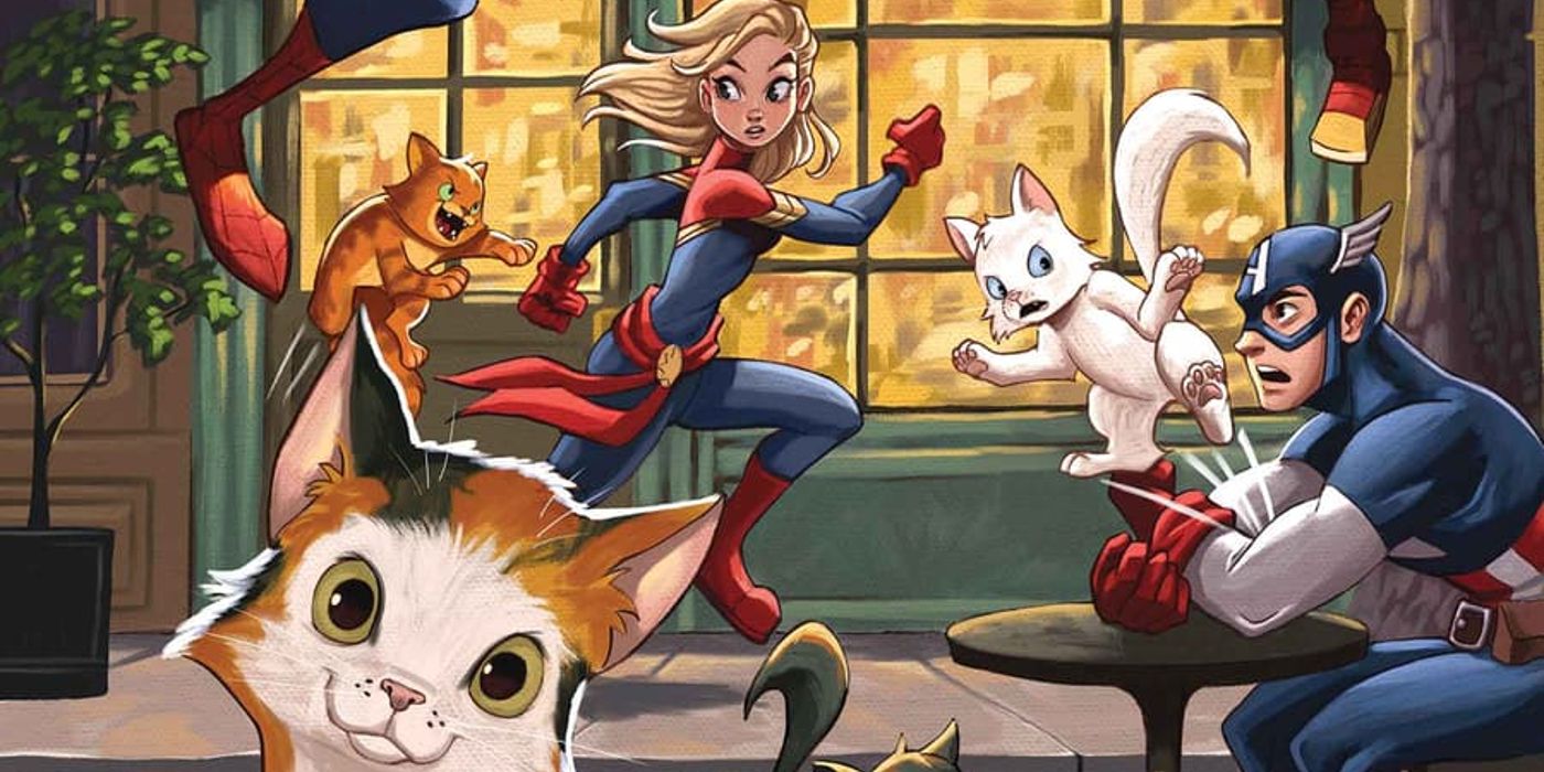 Captain Marvel and Captain America on Marvel Meow cover.
