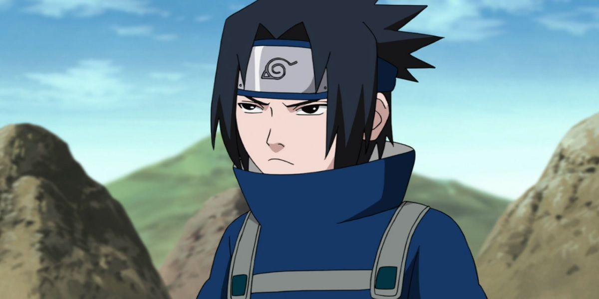 Sasuke being grumpy in the Naruto anime series
