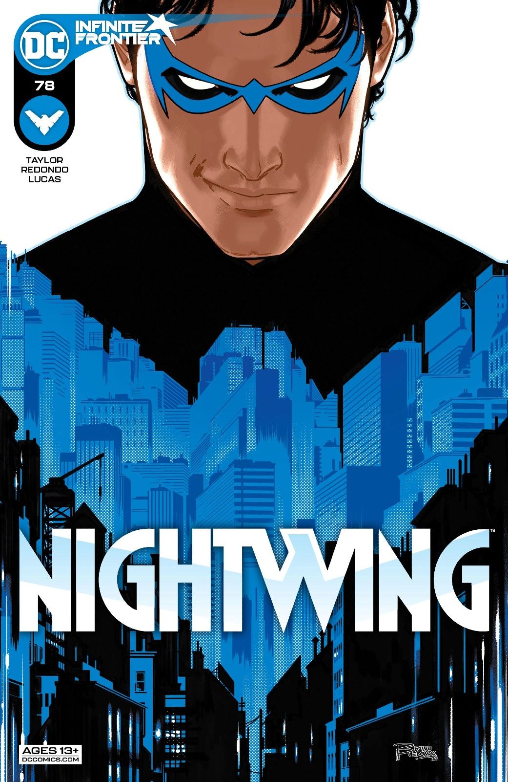 Nightwing olha para Bludhaven na capa de Nightwing (Vol. 4) #78