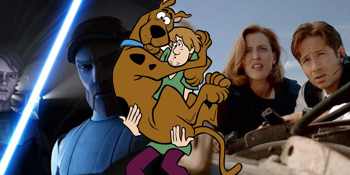 split image: animated Obi-Wan, Anakin, Scooby-Doo, Shaggy, Scully and Mulder