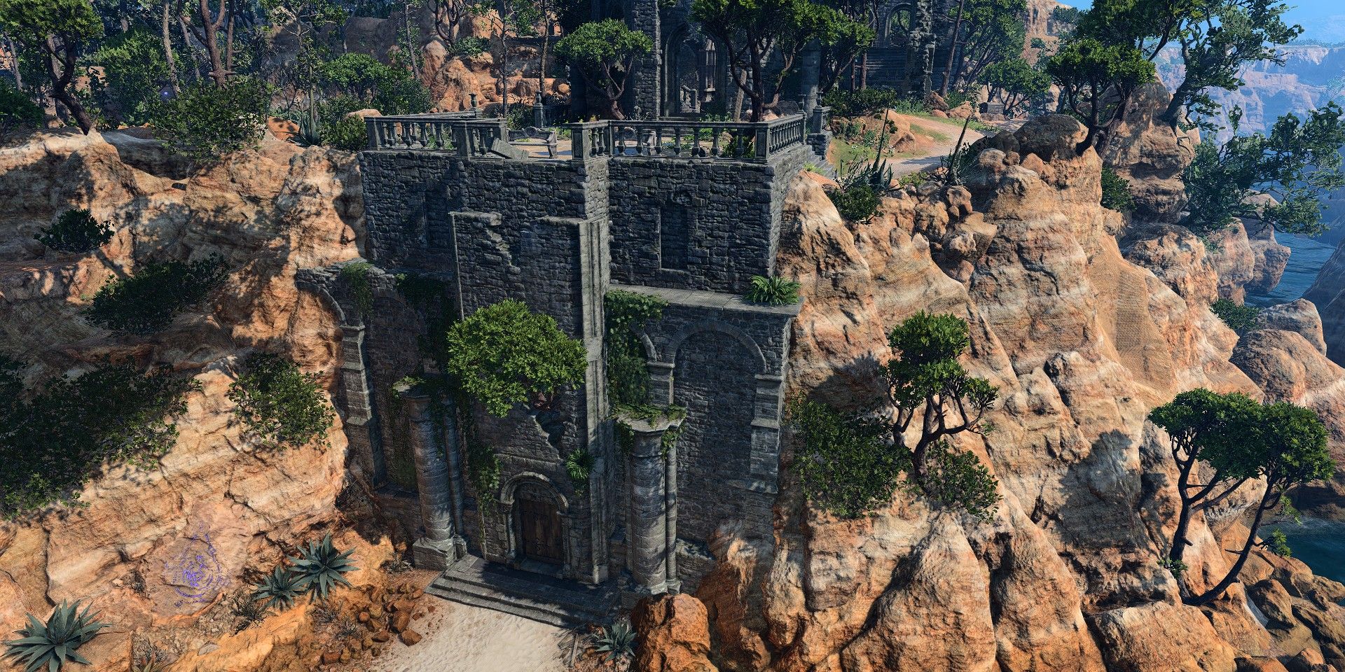 Ruínas cobertas de vegetação de Baldur's Gate 3