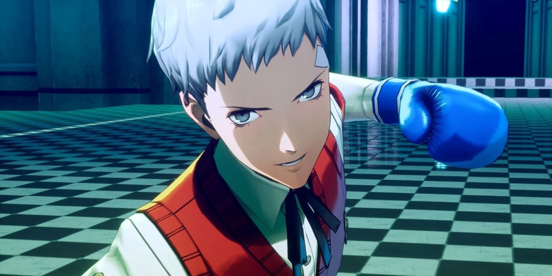 Persona 3 Reload's Akihiko preparing to punch with a blue boxing glove