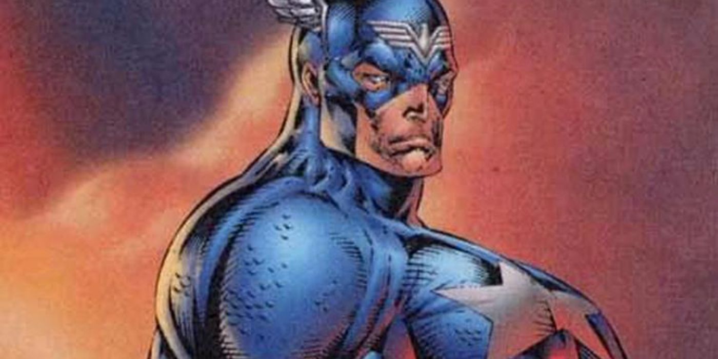 The infamous Rob Liefeld Captain America drawing for Heroes Reborn.