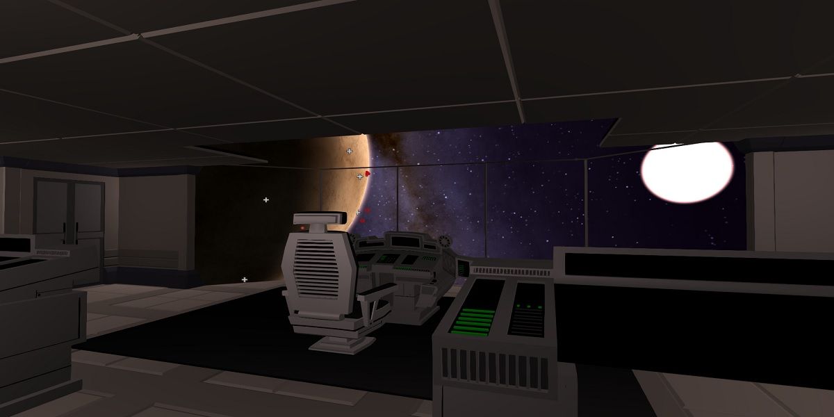 Player looking out a window towards space, Rodina