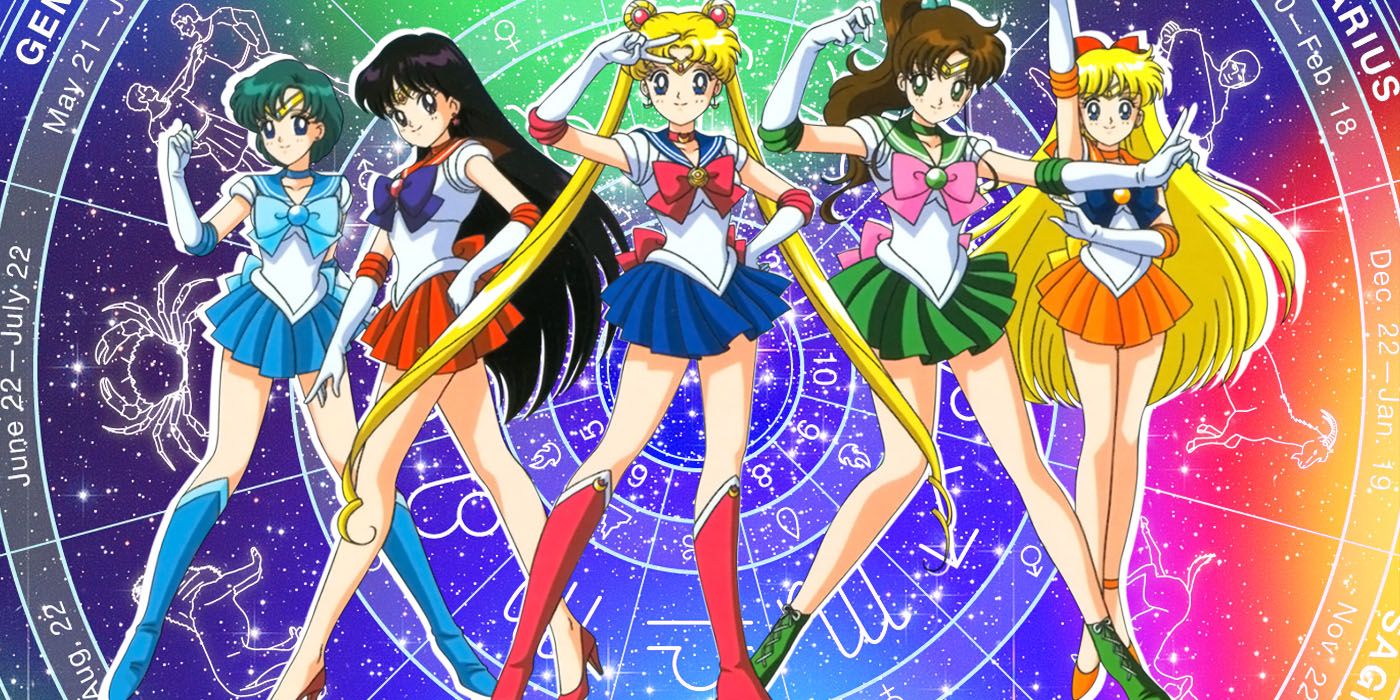 Sailor Moon in front of zodic wheel