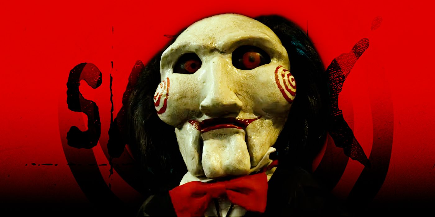 Saw with red background and Jigsaw's face.