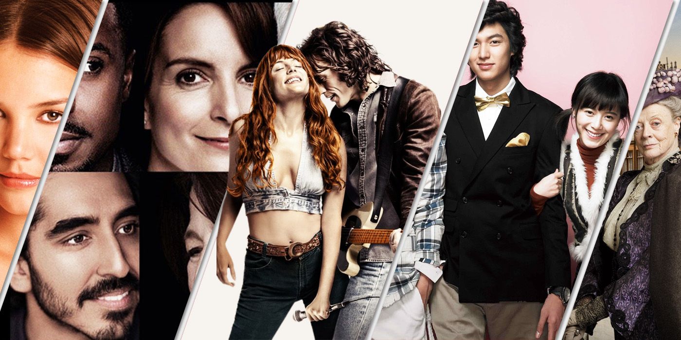 Split Images of Dawson's Creek, Modern Love, Daisy Jones and The Six, Boys Before Flowers, and Downtown Abbey