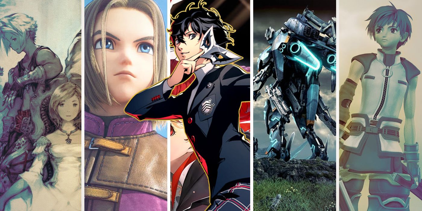Split Images of Persona 5 Royal, Final Fantasy Xii, Dragon Quest Xi, Star Ocean Till the End of Time, and Xenoblade Chronicles X