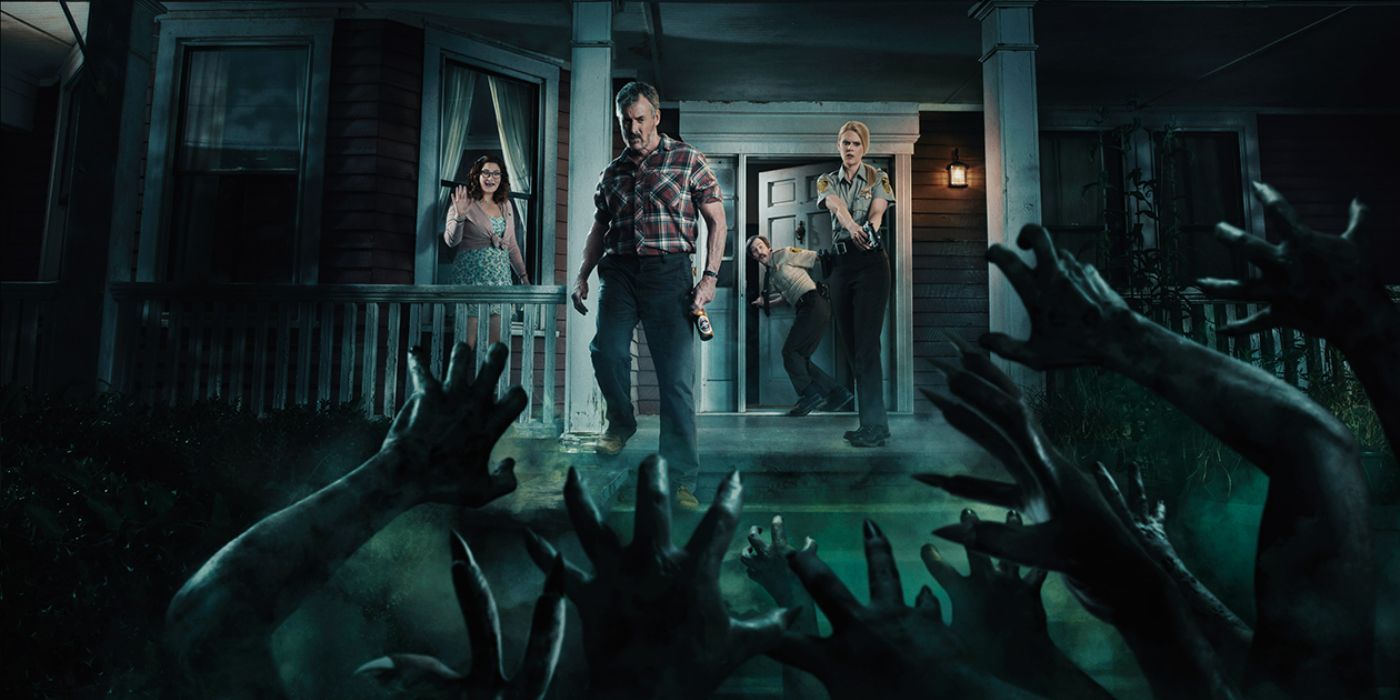 The cast of Stan Against Evil face off against an army of rising zombies