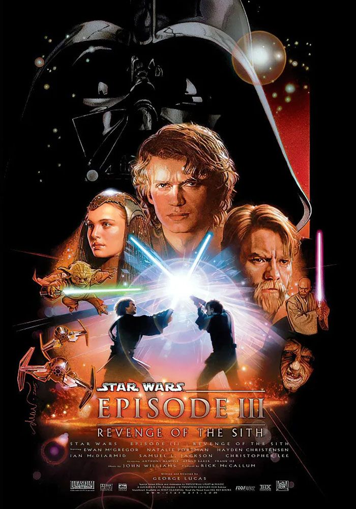 Star Wars Episode III Revenge of the Sith movie poster with Darth Vader in the background