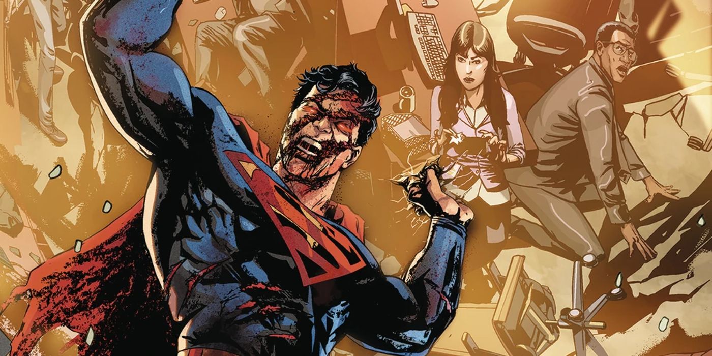 The undead Superman from DCeased about to smash his former friends in DC Comics