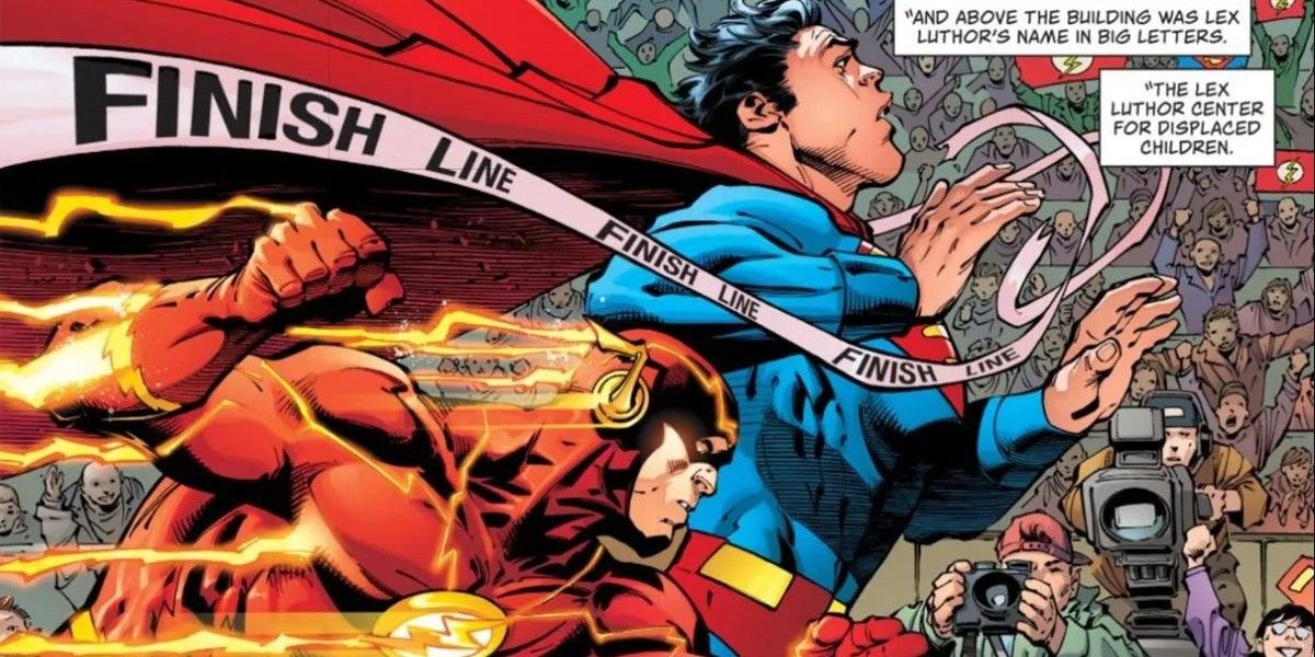 Superman racing against the Flash in DC Comics